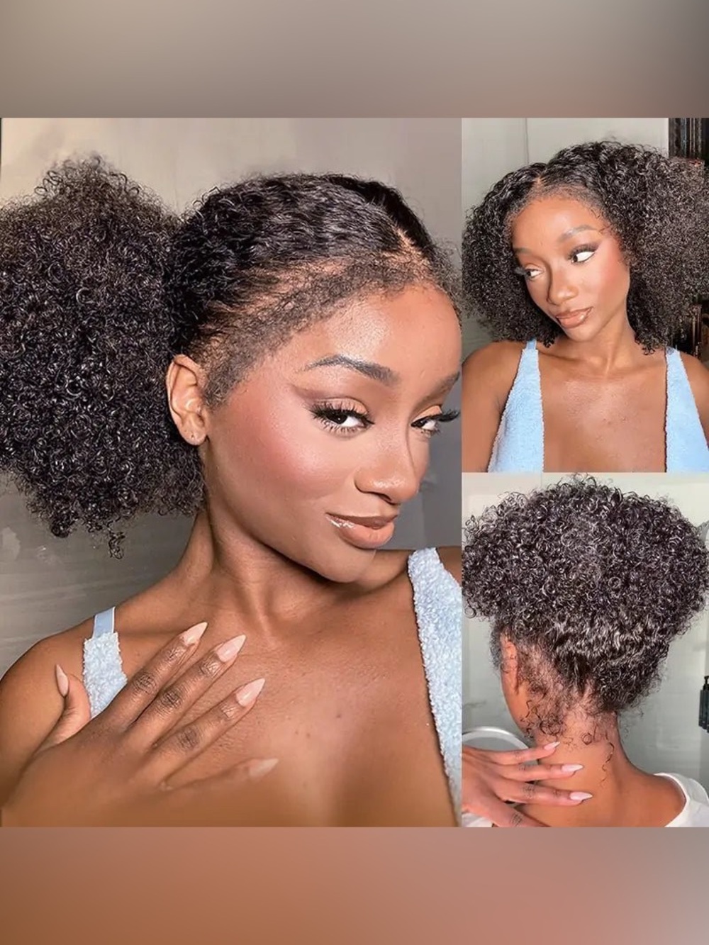 New 4C Kinky Edges 360 Human Hair Curly Wig 16 inches Never Worn Lace Not Cut